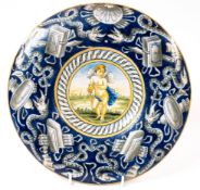 Ceramics: a 19th century Flemish tin glazed copy of a 16th century Italian maiolica plate, decorated