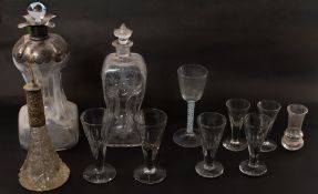 Glassware: a silver mounted glug glug decanter, obscured marks, 26cm; another Dutch example, engrave