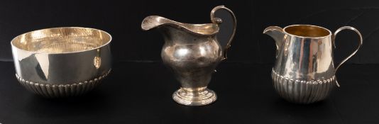 Silver: a half gadrooned sugar bowl by George Maudsley Jackson, London 1883, 9.2cm diameter; a cream