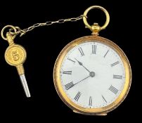 Watches: a ladies yellow metal open faced keywind fob watch, marked 0.750 and testing as 18ct gold, 