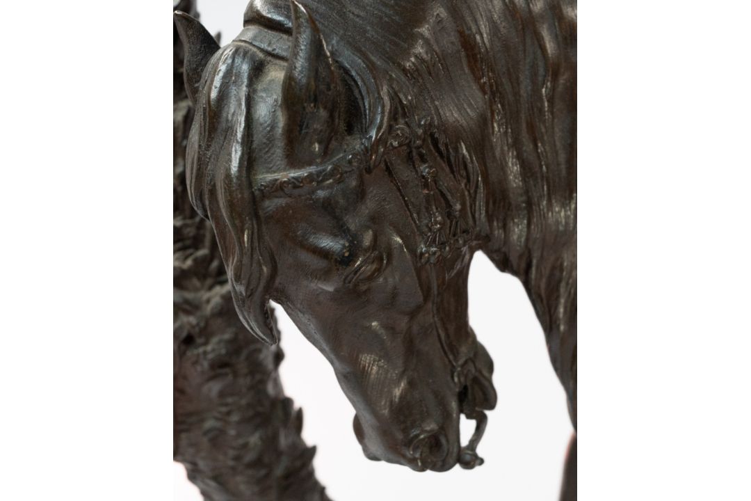 Metalware: an Animalier bronzed group depicting a horse by a tree stump, the base bearing the signat - Image 2 of 5