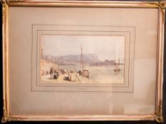 Artwork: WC Stanfield (1793-1867); watercolour of a harbour scene, minor foxing to the sky. Sight si
