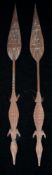 Tribal: a pair of West African, probably Nigerian, ceremonial paddle spears carved with crocodile ha