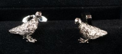 Jewellery: a pair of novelty cufflinks by Holland & Holland, modelled as grouse, boxed.