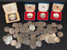 Coins: three sterling silver proof Silver Jubilee crowns, boxed; a 1978 Bahamas $10 proof silver coi