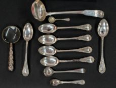 Silver: a Scottish sauce ladle, Edinburgh 1814, makers mark JM, together with a number of tea and sa