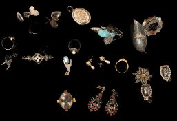 Jewellery: a white metal and doublet opal brooch modelled as an insect, 4.8cm; a Scottish hardstone 