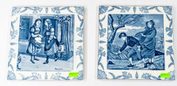 Ceramics: A rare pair of large Wedgwood 'Month' tiles, design by Helen J Miles with scenes of childr