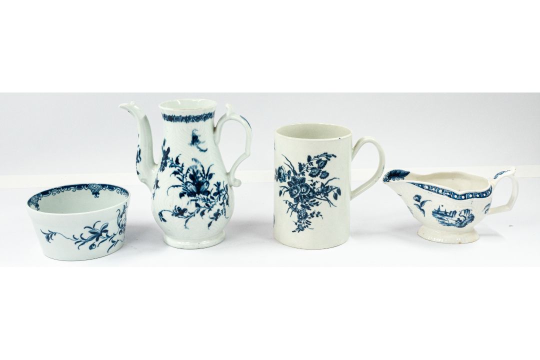 Ceramics: a Worcester blue and white coffee pot, c.1765, painted with the Feather-Mould Floral patte - Image 1 of 6