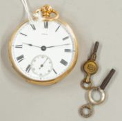 Watches: an 18ct yellow gold open faced pocket watch, London hallmarked, the movement signed 'Riess 