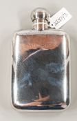 Silver: a silver hip or spirit flask, London 1903, the flattened form engraved 'WHISKY' to one side,