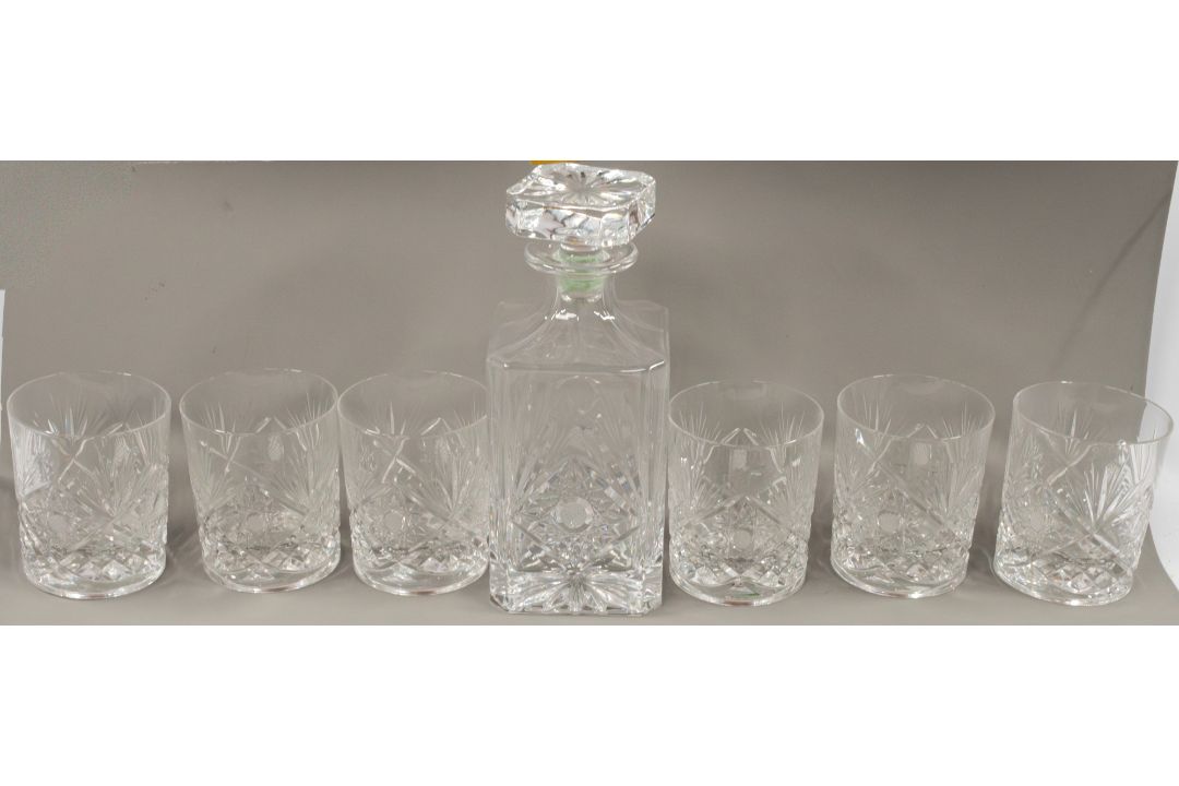 Glass: a set of six Baccarat cut glass tumblers and a decanter and stopper, cut with a stylised flow - Image 1 of 3