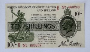 Banknotes: Treasury notes, Third issue, John Bradbury, 10/-, 16 December 1918, B/3 No 660208 (red Da