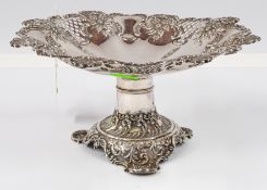 Silver: a late Victorian comport by Fenton Brothers, Sheffield 1899, with shell, grape and vine rim 