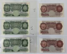 Banknotes: Basil Gage Catterns, 10/- notes (3) prefix S3 2 folds, K5, T98 centre fold, all very clea