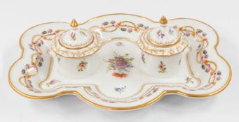 Ceramics: A German porcelain inkstand or desk set, late 19th century, the shaped form painted in the