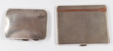 Silver: a rectangular engine turned cigarette case, Birmingham 1933, with inset rose coloured metal 