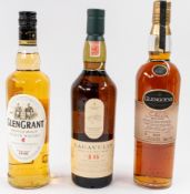 Whisky: Three bottles of single malt Scotch whisky, including Lagavulin aged 16 years Single Islay M