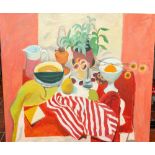 Pictures: After Alberto Morrocco (Scottish, 1917-98) Still life of fruit and a pot plant on a table 