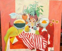 Pictures: After Alberto Morrocco (Scottish, 1917-98) Still life of fruit and a pot plant on a table 