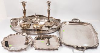 Silver Plate: a two handled serving tray, with rococo style shell and beading to the rim, 69cm; an o