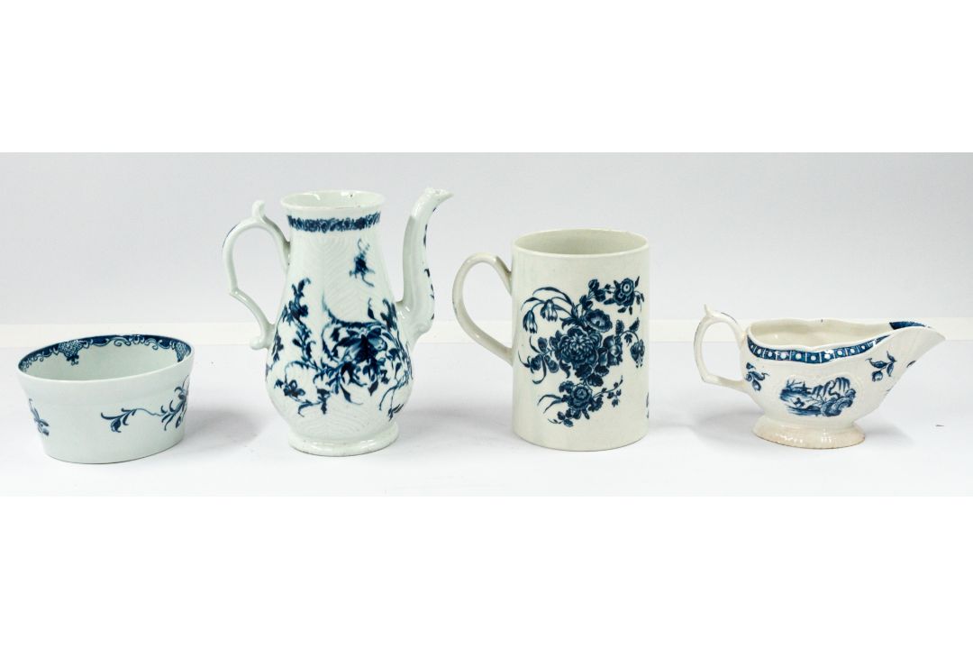 Ceramics: a Worcester blue and white coffee pot, c.1765, painted with the Feather-Mould Floral patte - Image 2 of 6