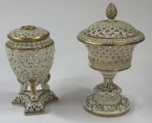 Ceramics: A rare Belleek First Period pot pourri vase and cover, of reticulated campana shape with a