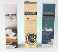 Whisky: Three bottles of single malt Scotch whisky, including Cragganmore 12 Years Old Speyside sing