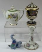 Ceramics: a Herend figure group of two ducks or geese, decorated in a blue scale design with panel a