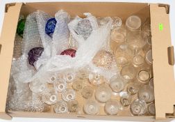 Glassware: A set of six Bohemian hock or wine glasses, each bowl of a different colour, cut with sta