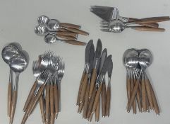 Metalware: a Norwegian 46 piece set of stainless steel and teak cutlery by Helle, consisting of six 