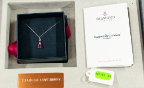 Jewellery: 'Diamond Treats', an 18ct white gold, diamond and ruby pendant necklace, an emerald cut n