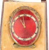 Clocks: a Tiffany & Co guilloche enamel and bronze table clock, with Arabic numerals on a band r