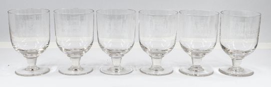 Glassware: A set of six commemorative glass rummers, c.1962, the generous round funnel bowls engrave