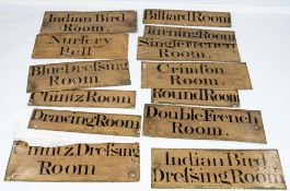 Thirteen painted tin country house room signs, late 19th/early 20th century, rectangular and each ti