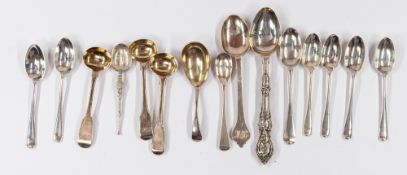 Silver: fifteen silver spoons, including three caddy spoons with silver-gilt bowls, Edinburgh 1828, 