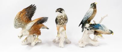 Ceramics: Three Karl Ens porcelain figures of birds of prey, 20th century, including a pair of eagle