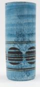 Ceramics: A small Troika cylinder vase, decorated with a band of black striped circles on a textured