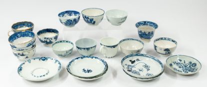 Ceramics: A study collection of English porcelain blue and white tea wares, c.1760-1800, including W