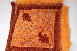 Textiles: An Indian hand-embroidered throw, mid 20th century, brightly decorated with saz leaves, ge
