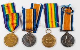 Militaria: two First World War medal pairs, each of Victory medal and 1914-1918 medal, one to Privat