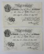 Banknotes: K O Peppiiatt, 10 Notes, (2) first period, London 17th Aug 1935, No K/153 33782 and Londo