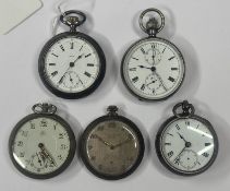 Watches: a silver cased Omega pocket watch, with enamel dial and subsidiary seconds dial, 52mm diame