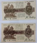 Banknotes: Treasury Notes, Third issue, John Bradbury, £1, 22 January 1917, C/26 No732556 (Dot), EF 