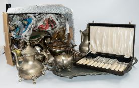 Silver plate: a large collection of silver plated wares, including a two-handled tray, a four-piece 
