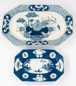 Ceramics: a large Bow blue and white charger or meat dish, c.1760, the elongated octagonal form pain