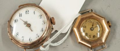 Watches: a hexagonal yellow metal cased ladies wristwatch, marked 14K and testing as gold, 2.4cm inc