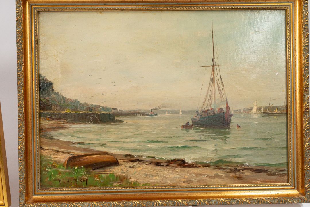 Frances H McKay (American, 1880-1969) Boats in a harbour Signed 'F. H. McKay' bottom left, oil on ca - Image 3 of 6