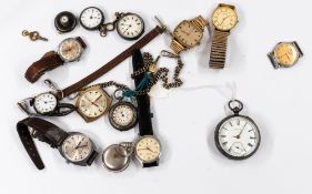 Watches: a silver cased open faced pocket watch, Birmingham 1896; three silver cased fob watches; a 