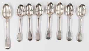 Silver: a set of six Victorian fiddle pattern dessert spoons, London 1861, another, and a matching t